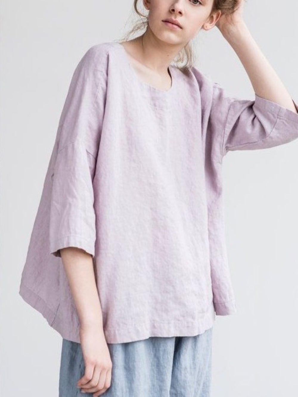 notPERFECTLINEN Pale Pink High-Low Relaxed Linen-Blend Tunic S/M
